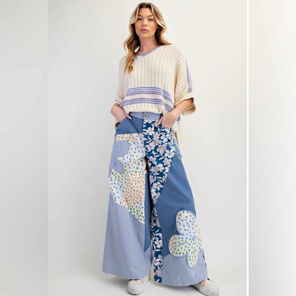 Easel Mix n Match Flower Patched Woven Pants in Denim  Size S